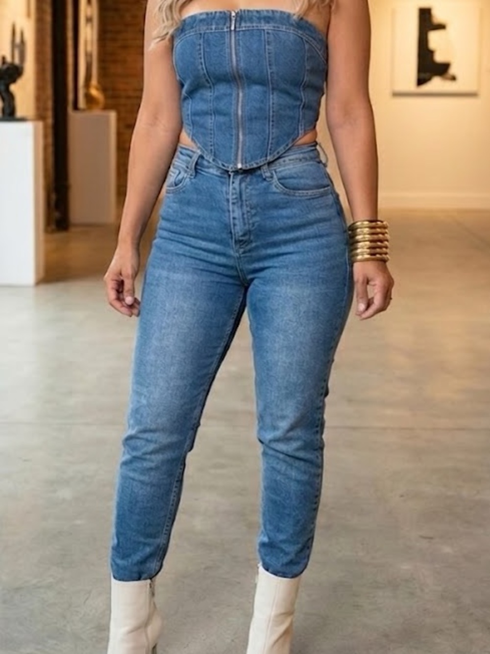 High-Rise Slim Fit Blue Denim Jeans